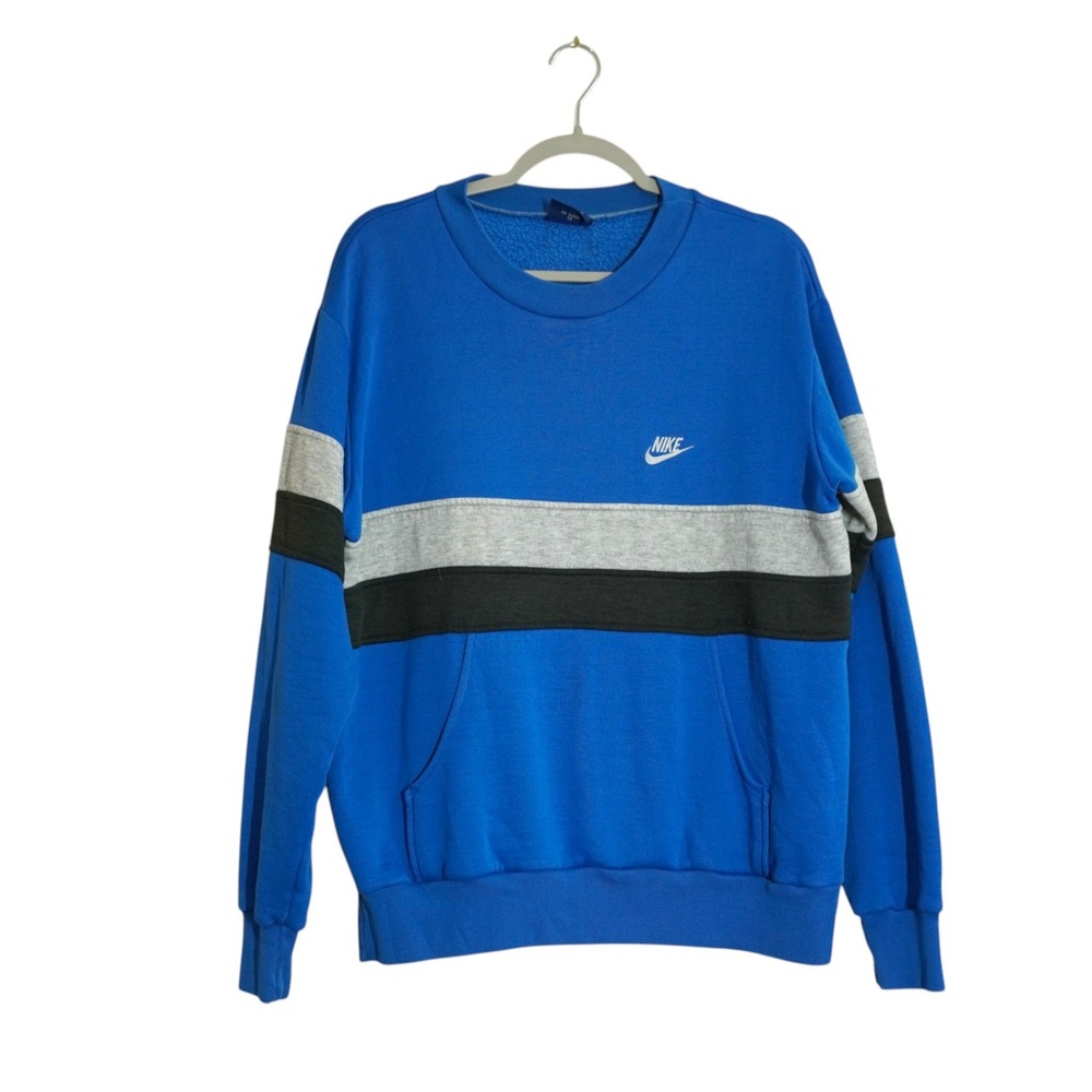 Nike Vintage Blue Crewneck Sweatshirt Gray Black Stripe Mens Large Retro Worn